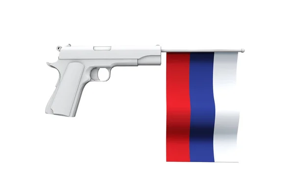 Rusia concepto de control de armas. Pistola de mano con bandera nacional — Foto de Stock