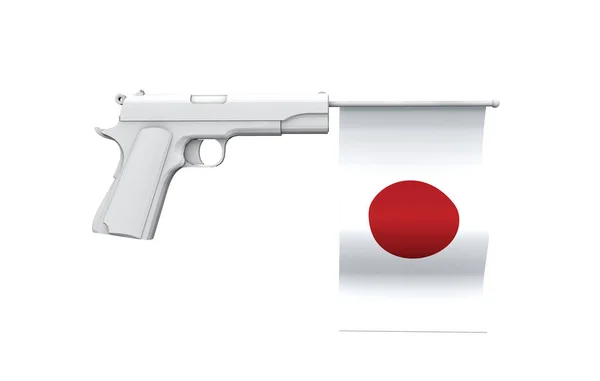 Japan gun control concept. Handfeuerwaffe mit Nationalflagge — Stockfoto