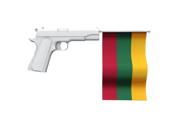 Lituania concepto de control de armas. Pistola de mano con bandera nacional — Foto de Stock