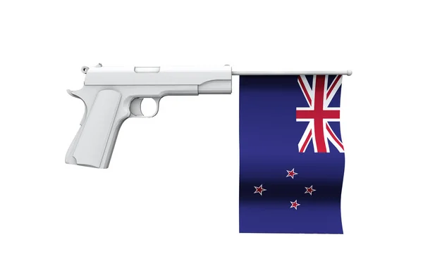 New Zealand gun control concept. Hand gun with national flag — Stock Photo, Image