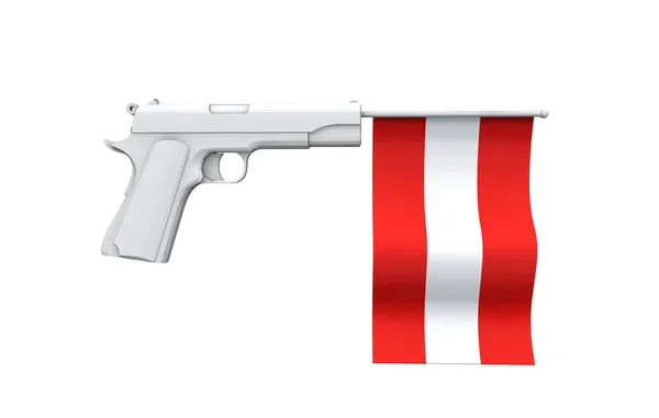 Rakousko koncept kontrolu zbraní. Ruční pistole s státní vlajka — Stock fotografie