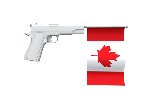 Canadá concepto de control de armas. Pistola de mano con bandera nacional —  Fotos de Stock