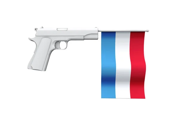 Концепция управления оружием Люксембурга. Ручной пистолет с национальным флагом — стоковое фото