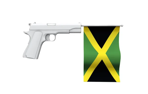 Jamaica gun control concept. Hand gun with national flag