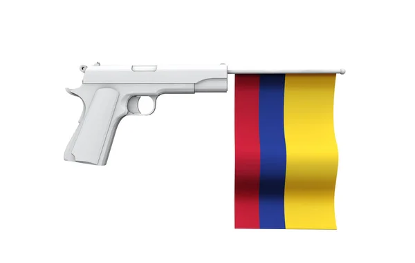 Colombia concepto de control de armas. Pistola de mano con bandera nacional — Foto de Stock