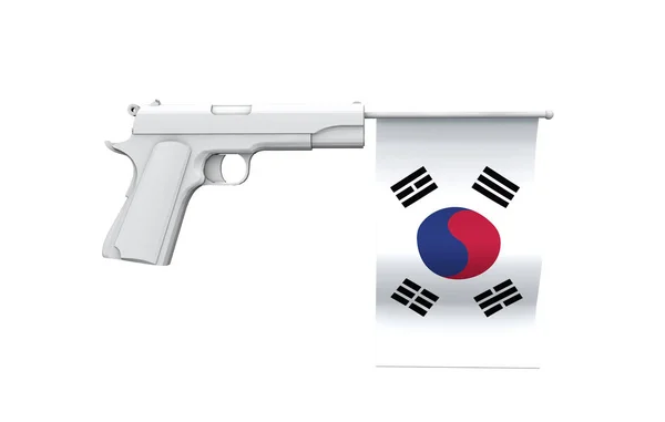 Südkoreas Waffenkontrollkonzept. Handfeuerwaffe mit Nationalflagge — Stockfoto
