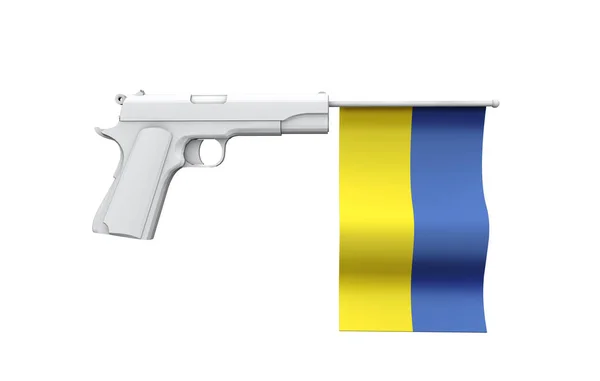 Ucrania concepto de control de armas. Pistola de mano con bandera nacional — Foto de Stock
