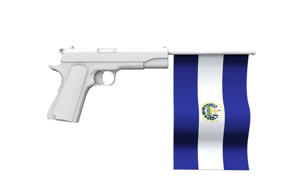 El Salvador gun control concept. Hand gun with national flag — Stock Photo, Image
