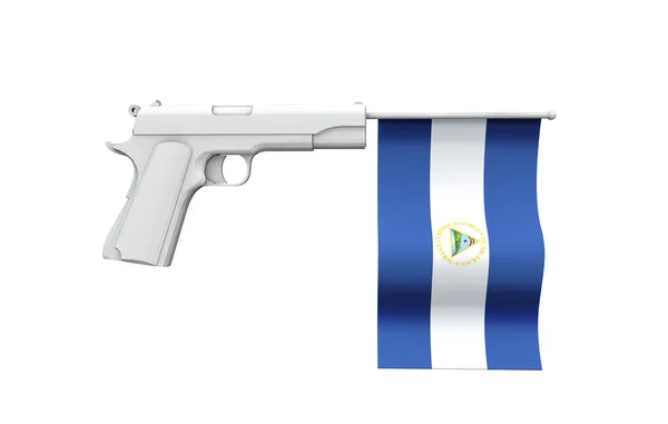 Nicaragua gun control concept. Hand gun with national flag — Stock Photo, Image