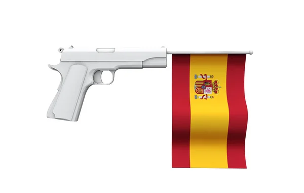 Espanha conceito de controle de armas. Pistola de mão com bandeira nacional — Fotografia de Stock