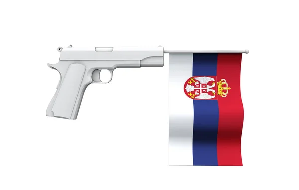 Srbsko koncept kontrolu zbraní. Ruční pistole s státní vlajka — Stock fotografie