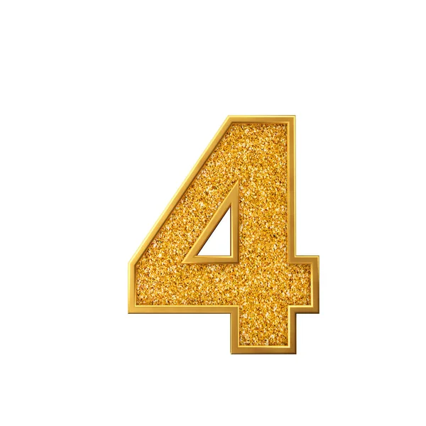 Gouden glitter nummer 4. Glanzende sprankelende gouden getal. 3D-rendering — Stockfoto