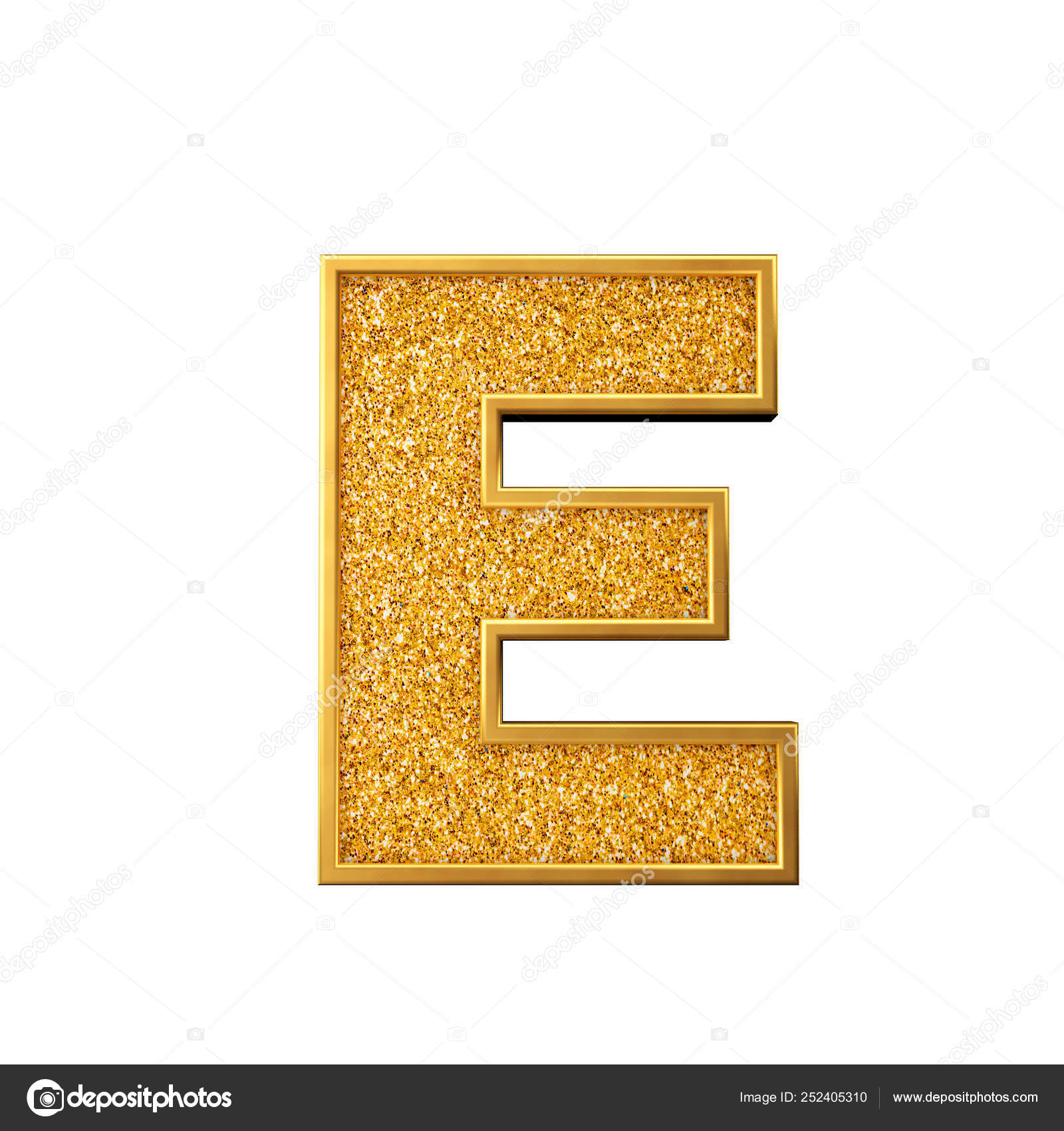 Gold Glitter Letter E Shiny Sparkling Golden Capital Letter 3d