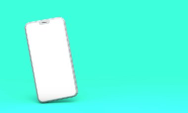 Smartphone mockup boş beyaz ekran üzerinde yeşil bir arka plan ile. 3D render