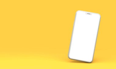 Smartphone mockup sarı bir arka plan boş beyaz ekran ile. 3D render
