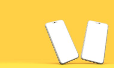 Smartphone mockup sarı bir arka plan boş beyaz ekran ile. 3D render