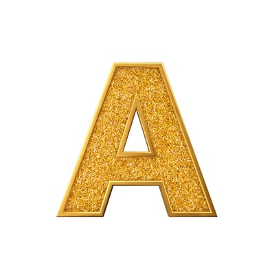 Altın glitter mektup A. parlak parlayan altın büyük harf. 3D render