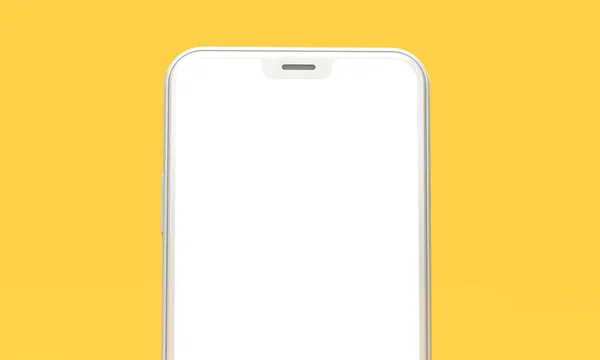 Smartphone maqueta con pantalla blanca en blanco sobre un fondo amarillo. Renderizado 3D — Foto de Stock