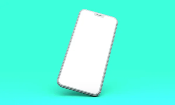 Smartphone makett, üres, fehér képernyő egy zöld háttér. 3D render — Stock Fotó