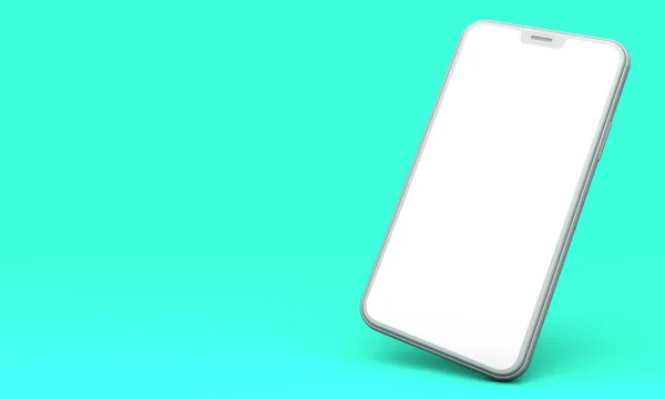 Smartphone makett, üres, fehér képernyő egy zöld háttér. 3D render — Stock Fotó