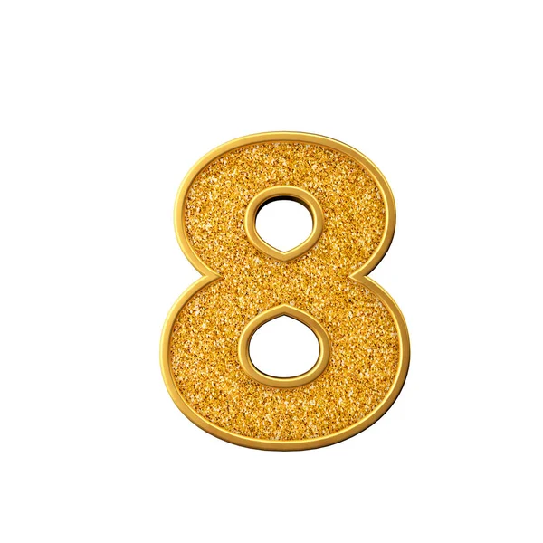Brokat złoty numer 8. Musujące błyszczący złoty numer. renderowania 3D — Zdjęcie stockowe