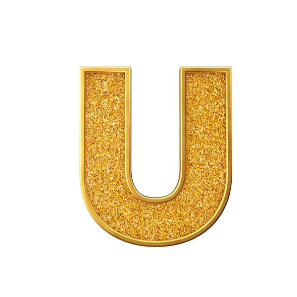Gold glitter letter U. Shiny sparkling golden capital letter. 3D rendering — Stock Photo, Image
