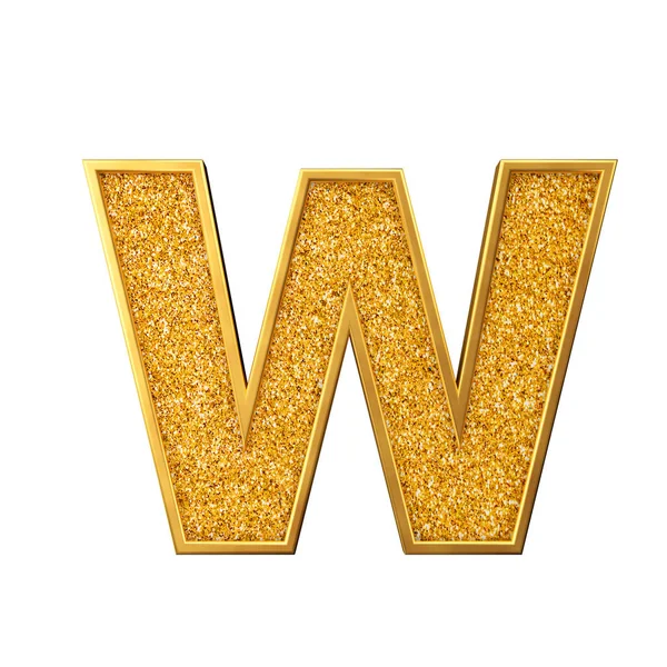 Gold glitter letter W. Shiny sparkling golden capital letter. 3D rendering — Stock Photo, Image