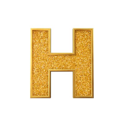 Altın glitter mektup H. parlak parlayan altın büyük harf. 3D render