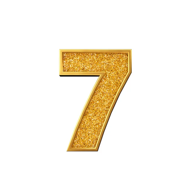 Zlatý třpyt číslo 7. Lesklý zářivě zlaté číslo. 3D vykreslování — Stock fotografie