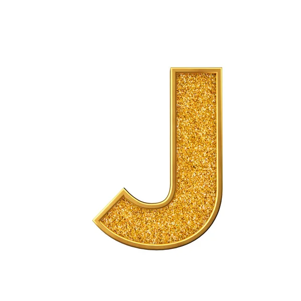 Glitter ouro letra J Brilhante espumante dourado letra maiúscula. Renderização 3D — Fotografia de Stock