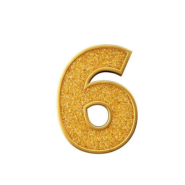 Χρυσά glitter αριθμός 6. Στον γυαλιστερό αριθμό δημιουργείται αφρώδη χρυσές. 3D rendering — Φωτογραφία Αρχείου
