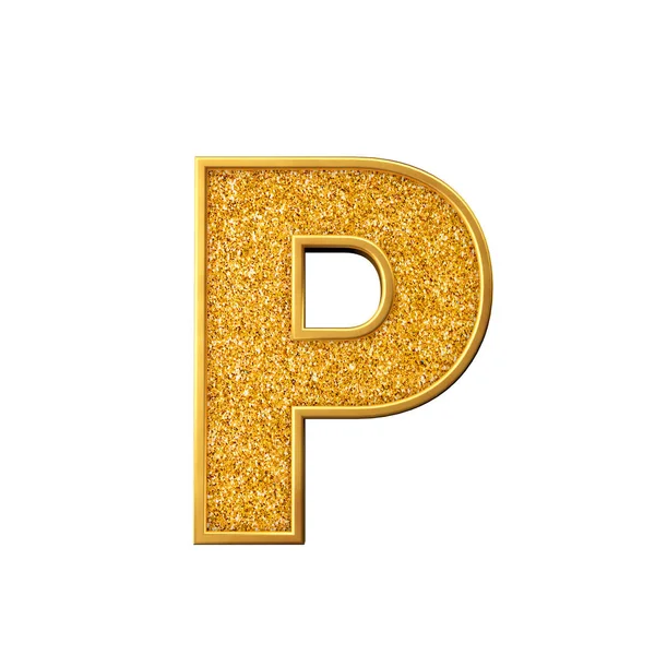 Goldglitzer Buchstabe P. glänzend goldene funkelnde Großbuchstaben. 3D-Darstellung — Stockfoto