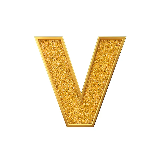 Oro glitter lettera V. Brillante scintillante lettera maiuscola d'oro. Rendering 3D — Foto Stock