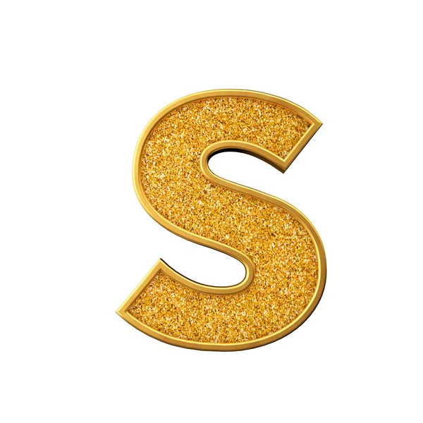 Oro glitter lettera S. brillante scintillante lettera maiuscola d'oro. Rendering 3D — Foto Stock