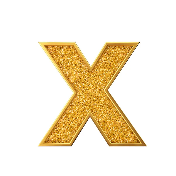 Paillettes d'or lettre X. Brillante lettre majuscule dorée étincelante. rendu 3D — Photo