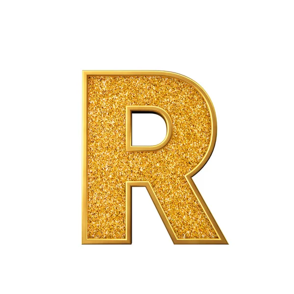 Gouden glitter brief R. Shiny sprankelende gouden initiaal. 3D-rendering — Stockfoto