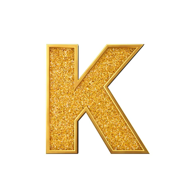 Gold glitter letter K. Shiny sparkling golden capital letter. 3D rendering — Stock Photo, Image