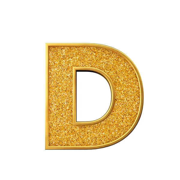 Zlato se třpytí písmeno D. lesklé šumivých zlaté písmeno. 3D vykreslování — Stock fotografie
