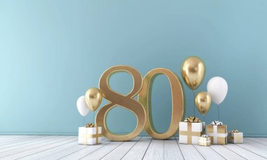 Altın ve beyaz balonlar ve hediye kutuları sayısı 80 parti kutlama Oda. 