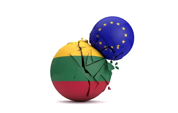 A Lituânia e a União Europeia esmaguem as bolas políticas. Renderização 3D — Fotografia de Stock