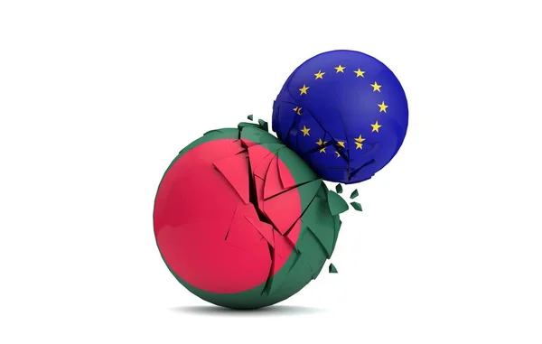 As bolas políticas do Bangladesh e da União Europeia esmagar juntos. Renderização 3D — Fotografia de Stock