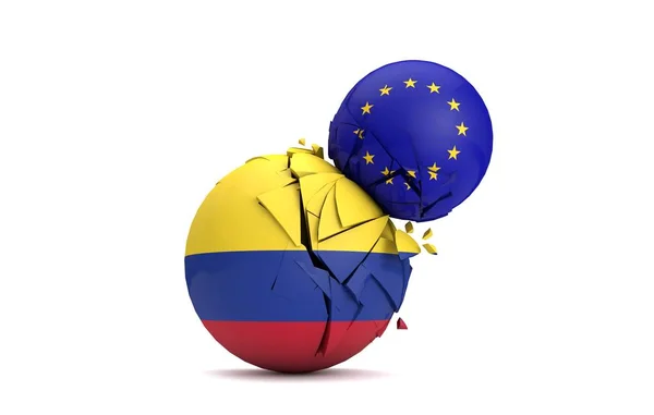 Kolumbia és az Európai Unió politikai labdák összetör. 3D-leképezés — Stock Fotó