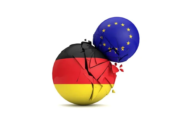As bolas políticas da Alemanha e da União Europeia esmagar juntos. Renderização 3D — Fotografia de Stock