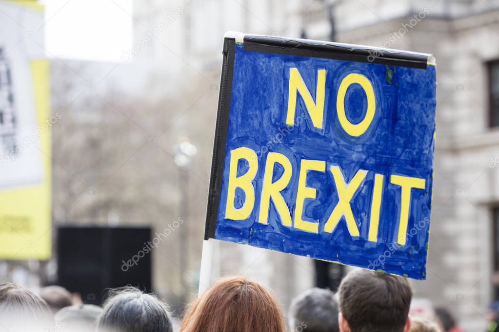No Brexit banner at a political protest in London