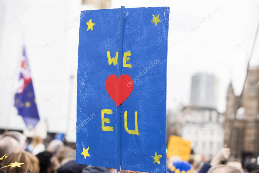 We love Europe, pro European brexit sign at a political protest