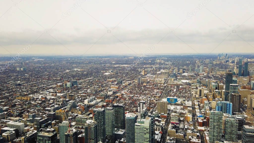 High aerial view over looking the city of Toronto, Canada