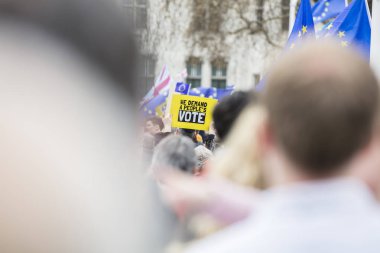Londra, İngiltere - Mart 23 2019: Anti Brexit destekçileri halklar oylamaya siyasi tarihinde Londra'da Mart