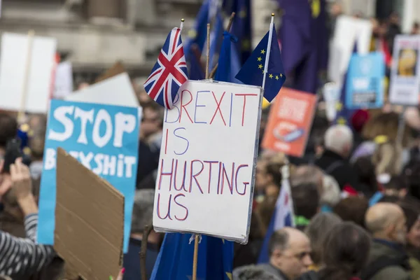 LONDON, Reino Unido - 23 de março de 2019: Apoiantes anti-Brexit em uma marcha política de voto dos povos em Londres — Fotografia de Stock