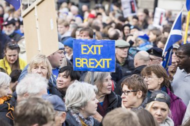 Londra, İngiltere - Mart 23 2019: Anti Brexit destekçileri halklar oylamaya siyasi tarihinde Londra'da Mart