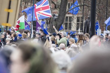 Londra, İngiltere - Mart 23 2019: Anti brexit destekçileri halklar oylamaya siyasi üzerinde Crowds Londra'da Mart